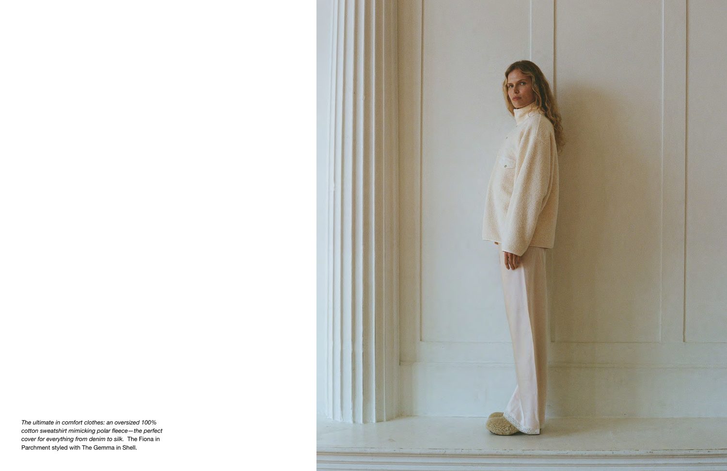 Asher Fall/Winter ’26 cream bomber and knit trouser, full length